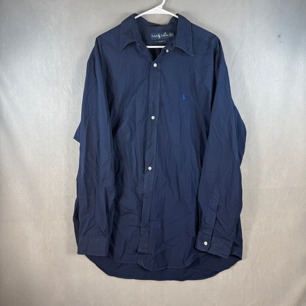 Polo Ralph Lauren Blake Shirt Mens XL Navy Blue Cotton Button Down Long Sleeve